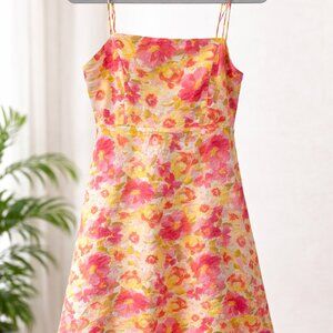 Floral Spaghetti Strap Mini Dress Pink Yellow Summer